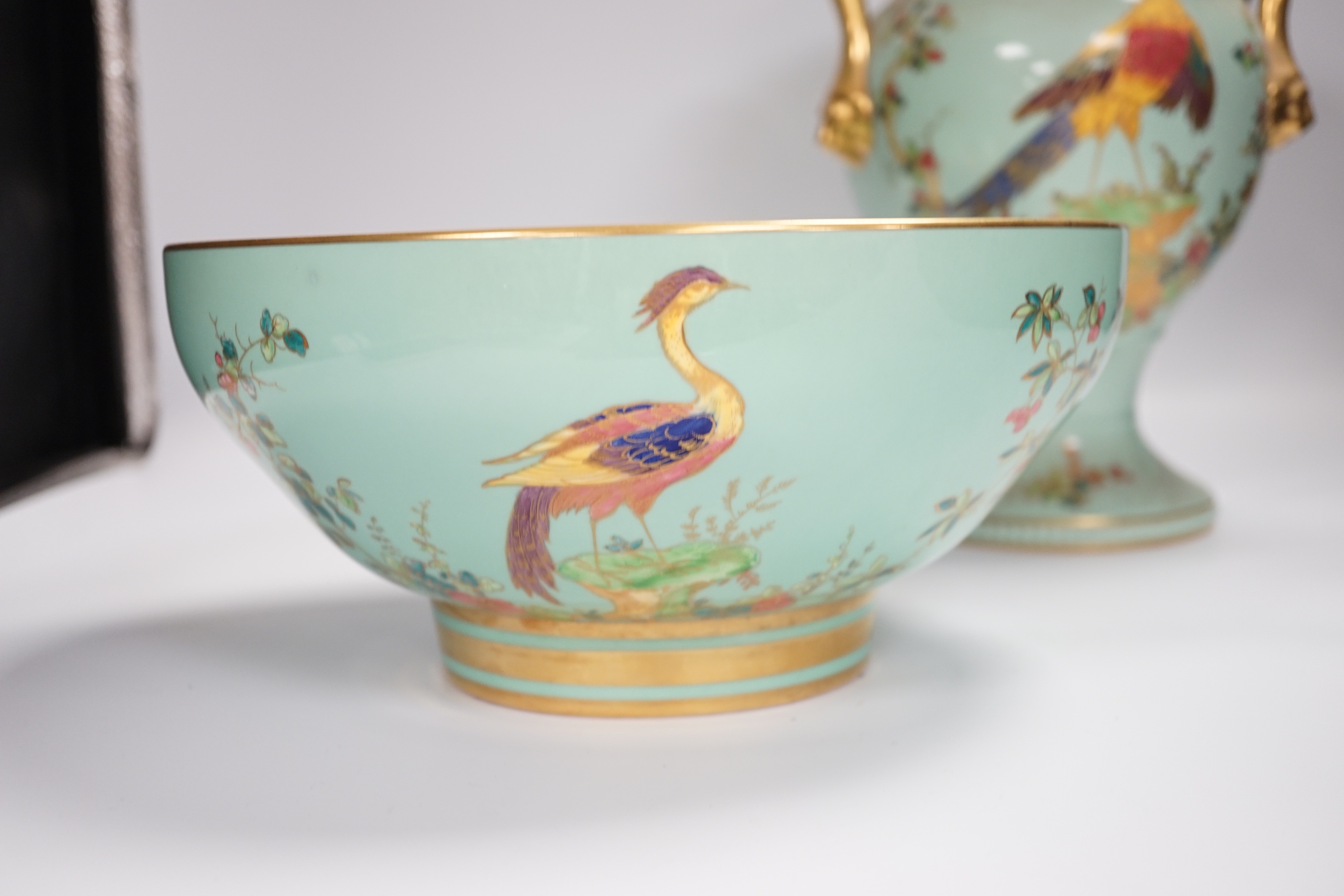 A Spode ‘pheasant’ pottery vase and a similar bowl, 28cm high